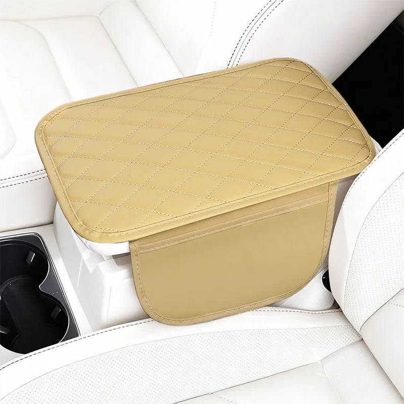 1PC Diamond Pattern PU Leather Car Center Console Armrest Cover, Protector with Dual Storage Pockets, Wear-Resistant