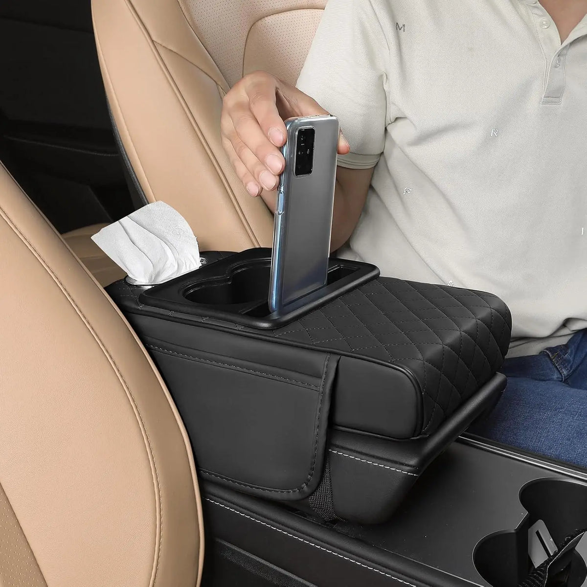 Universal Car Center Console Armrest Cover, Leather Armrest Cushion with Storage Pocket, Auto Interior Organizer Protector Pad