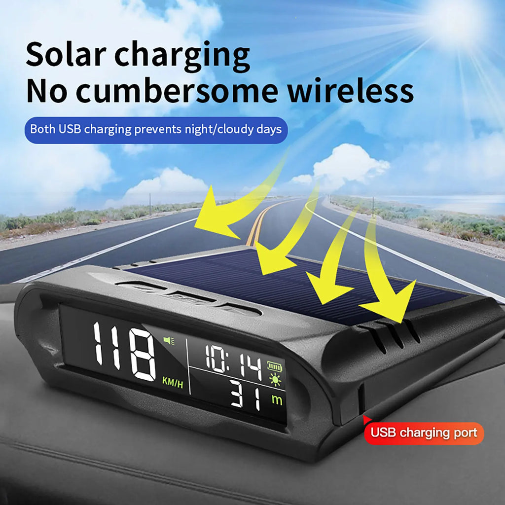 Car HUD Head-Up Display Universal Beidou Satellite Speed Odometer Solar Wireless GPS Altitude Temperature Instrument