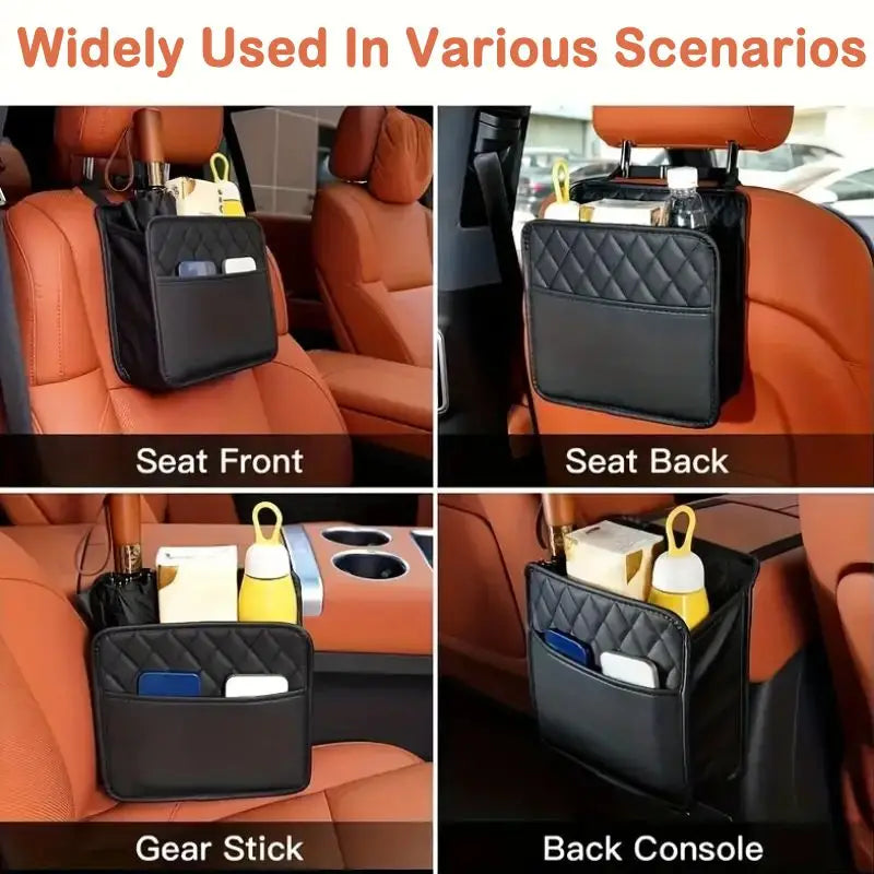 Universal Car Seat Back Organizer PU Leather Storage Bag Multi-Pocket Design Waterp additional angle