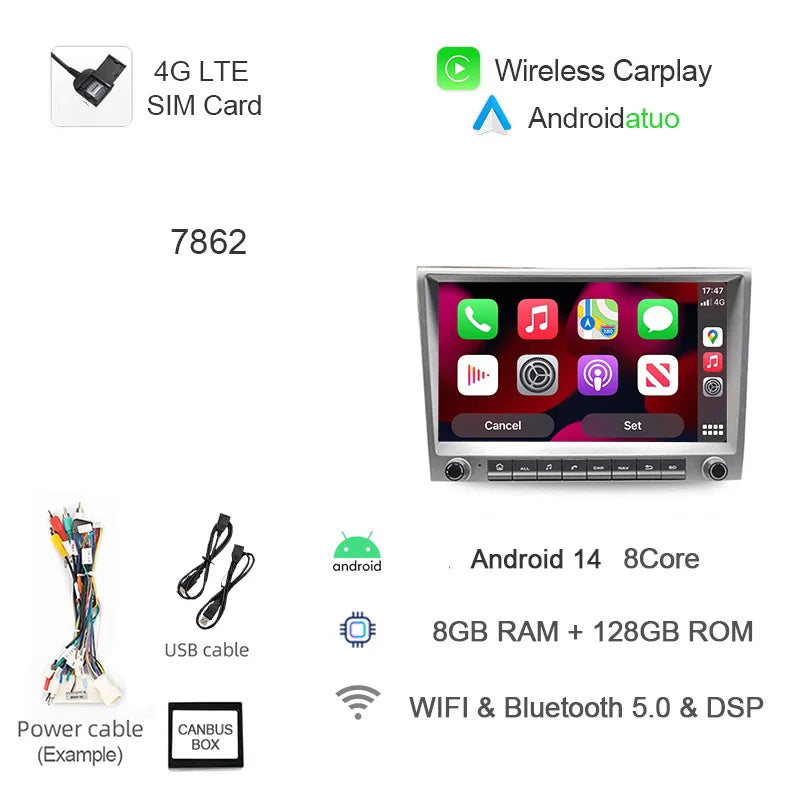 9 Inch Android 14 Car Radio GPS Navigation | For Porsche Cayman 911 987 Boxster 997 2005 detail view