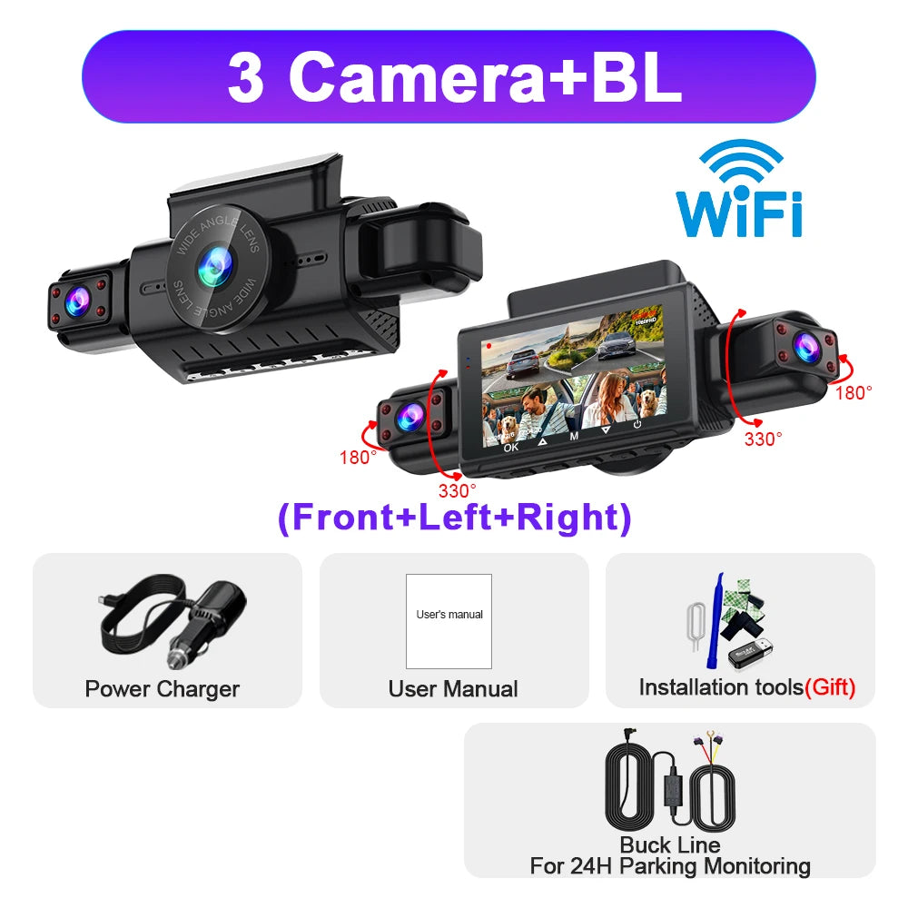 4-Channel Dash Cam | FHD 1080P WiFi Night Vision 24H Parking Black Box close-up view