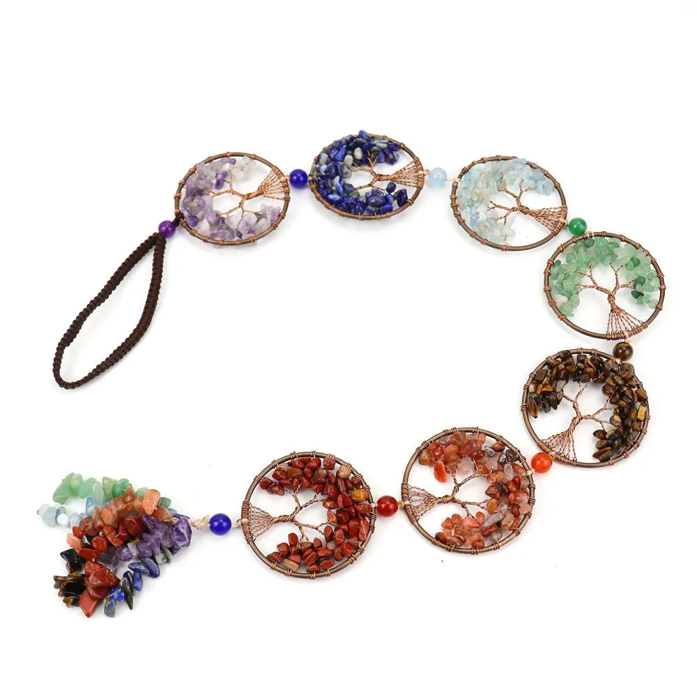 7 Chakra Tree of Life Hanging Ornament With Chip Stones Tassel