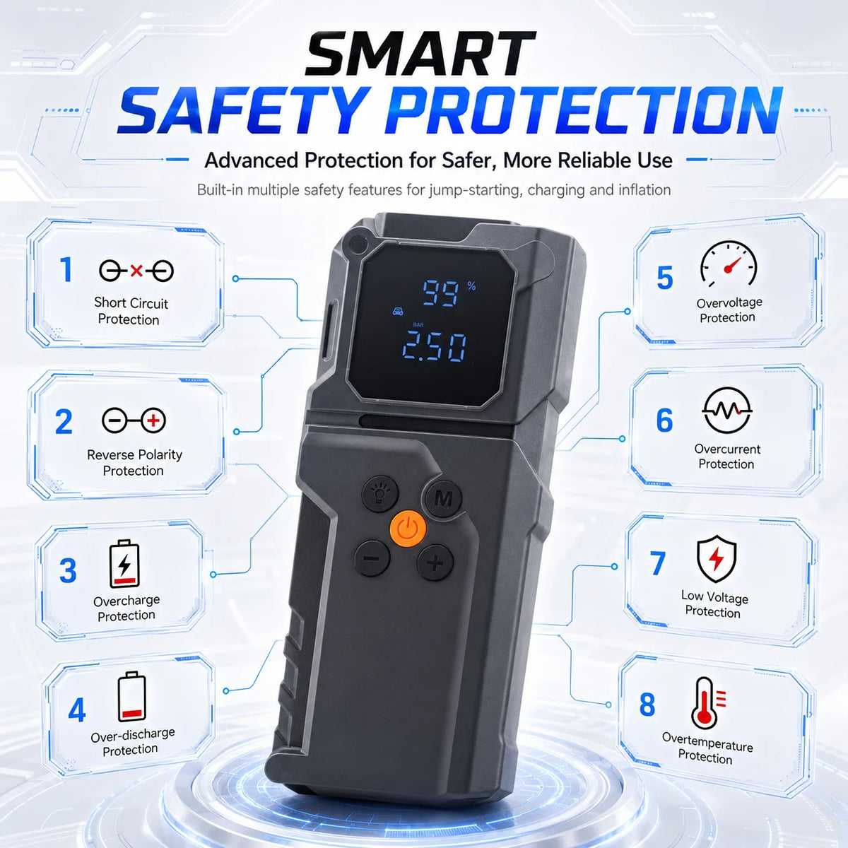 Car Jump Starter Power Bank Portable Air Pump Tire Air Compressor Car Battery Emerg additional angle
