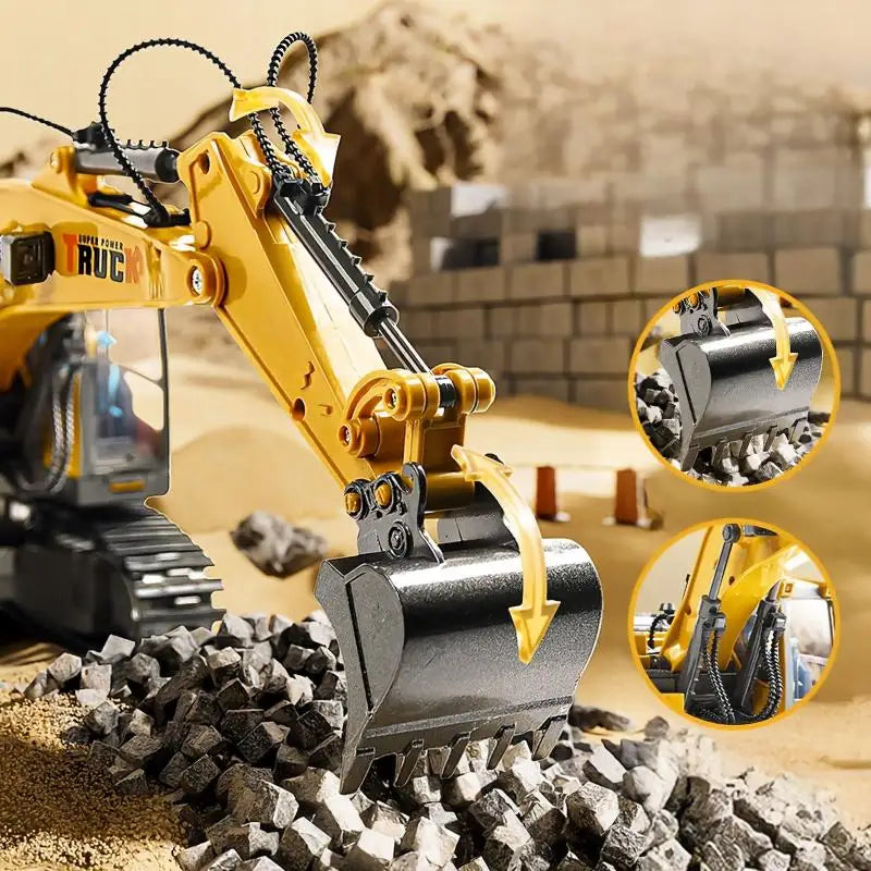 Alloy Remote Control Excavator Toy Car with Lights Sound Effect Electric Excavator additional angle