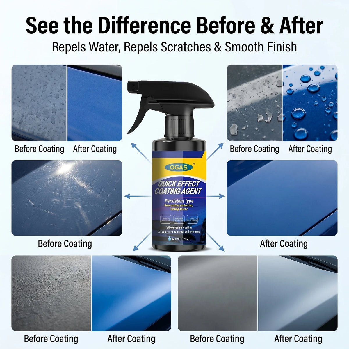 120ml OGAS Nano Car Paint Coating Agent Dual Mode Spray Waterless Wash Gloss Enhancer UV Protection Scratch Resistant Auto Surface Care Polish