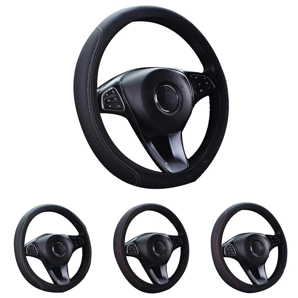 1pc Steering Wheel Cover Breathable Leather Anti Slip PU Leather Steering Covers Univ alternate view
