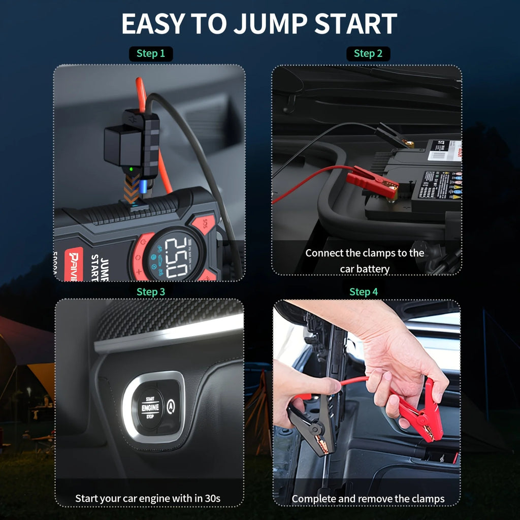 5 In 1 Jump Starter With Air Compressor | 5000A Peak 150 PSI Portable Jump Box close-up view