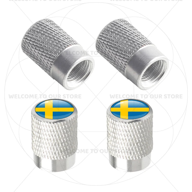 For Sweden Swedish Flag Union Jack Britain Flag Emblem 4Pcs Aluminum Motorcycle Car Ti close-up view