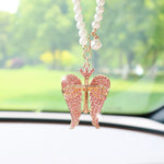 Creative Cute Diamond-Studded Crown Angel Car Pendant Exquisite Angel Wings Car Rearview Mirror Pendant Car Hanging Decoration