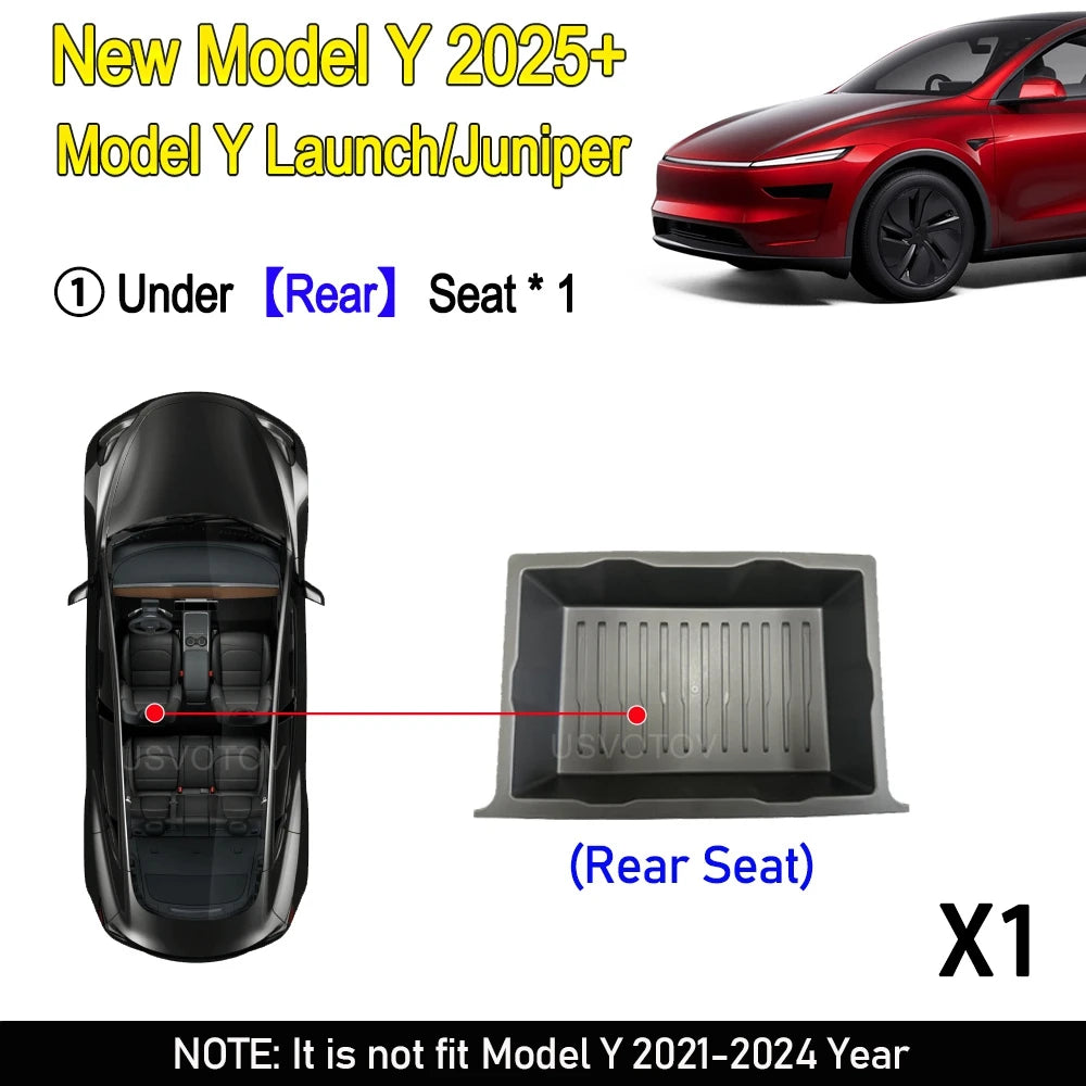 Tesla New Model Y Juniper 2025+ Seat Storage Box – Center Console Organizer Bins (Fro lifestyle view