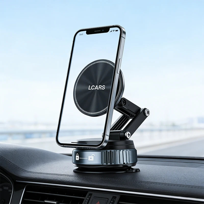 Lcars Car Phone Holder, 360-Degree Rotating Magnetic Head with Dual-Mode Vacuum Suction, Foldable Design for Car Dashboard, Compact Size for Easy Storage, Stylish Appearance, Durable Structure, Suitable for Multiple Use Scena