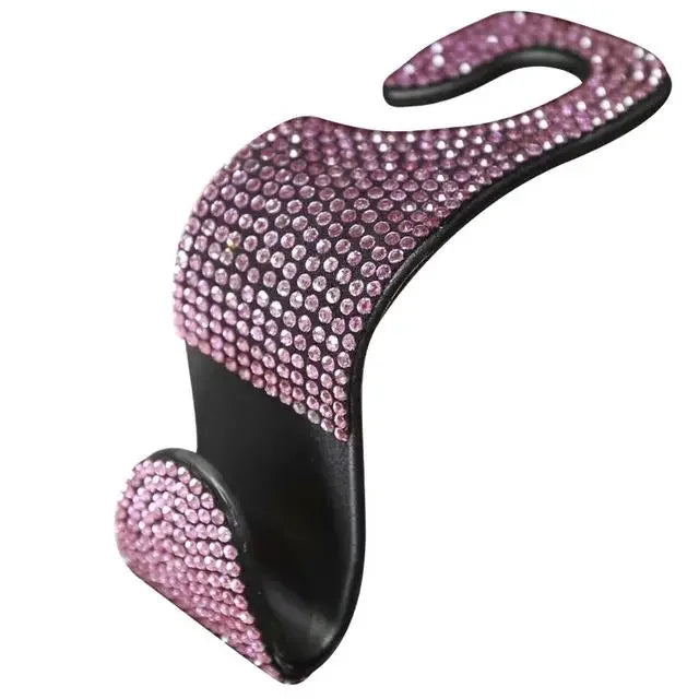 Rhinestone Car Seat Back Hook Bling Diamond Hanger Auto Back Universal Headrest Mount lifestyle view