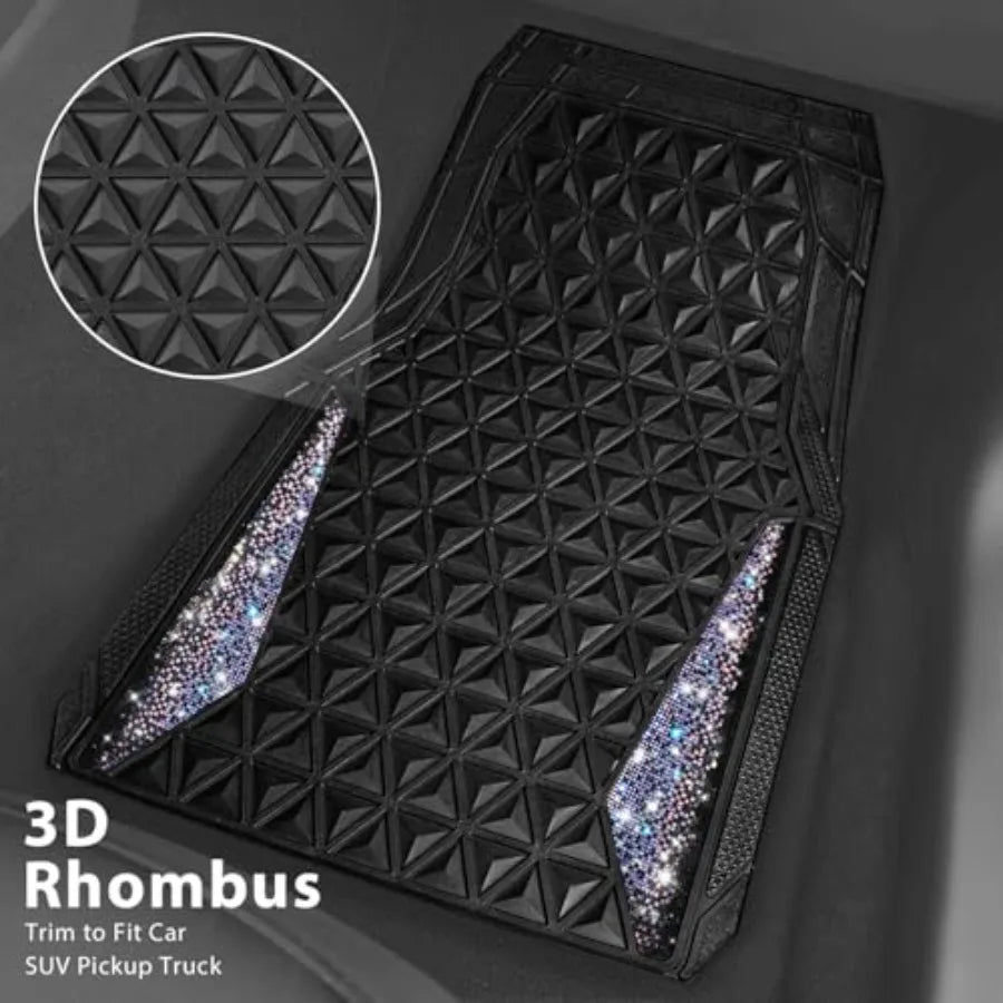 Dazzle Glitter Car Floor Mats | 3D Rhombus, Anti-Slip, Waterproof, Universal Trim Fit