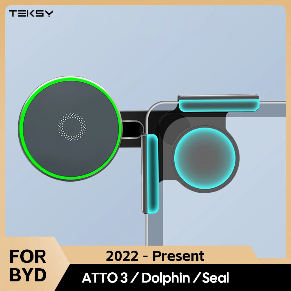 Foldaway Car Phone Mount Holder 15W Magnetic Wireless Charger Compatible with MagSafe for BYD Atto 3 HAN SEAL  DOLPHIN
