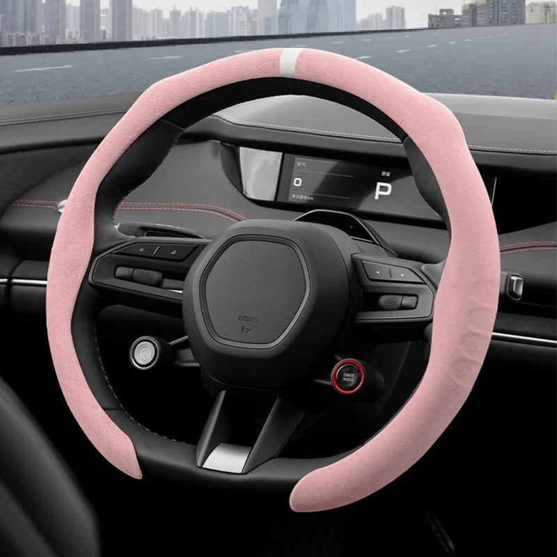 Universal Non-Slip Suede Car Steering Wheel, O/D-Type Steering Covers Wheel Booster Protect Cover for Car Anti-skid Accessories