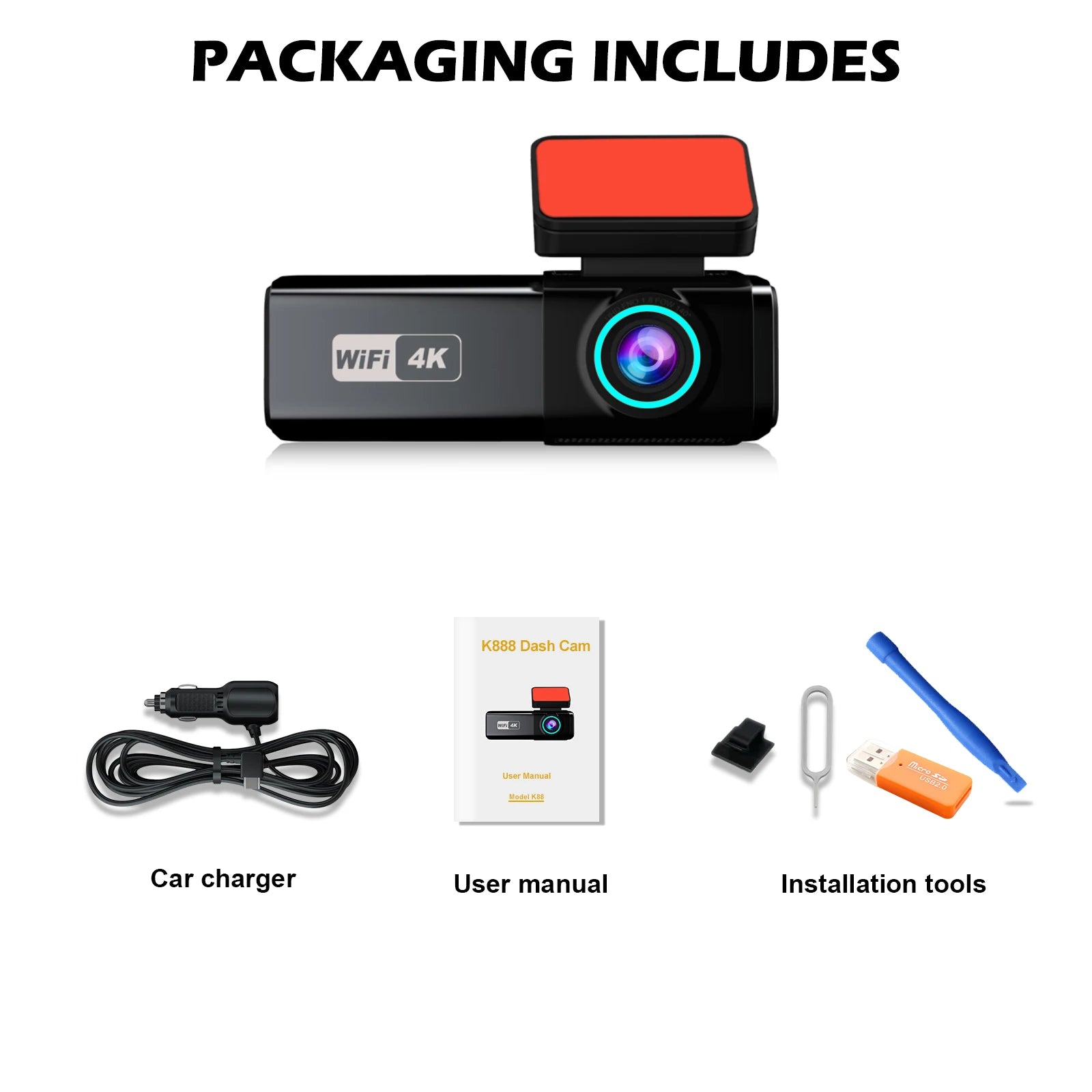 Aprilboy WIFI GPS Car Dash Cam HD 4K Car DVR Front and Rear Dual Lens Auto Car Camera Night Vision G-Sensor 24H Parking Monitor