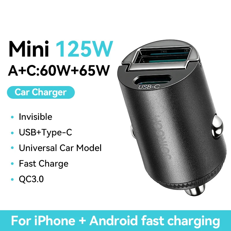Joyroom 125W Pull Ring Car Charger USB Type-C Dual Fast Ports Fast Charging Mini Car lifestyle view