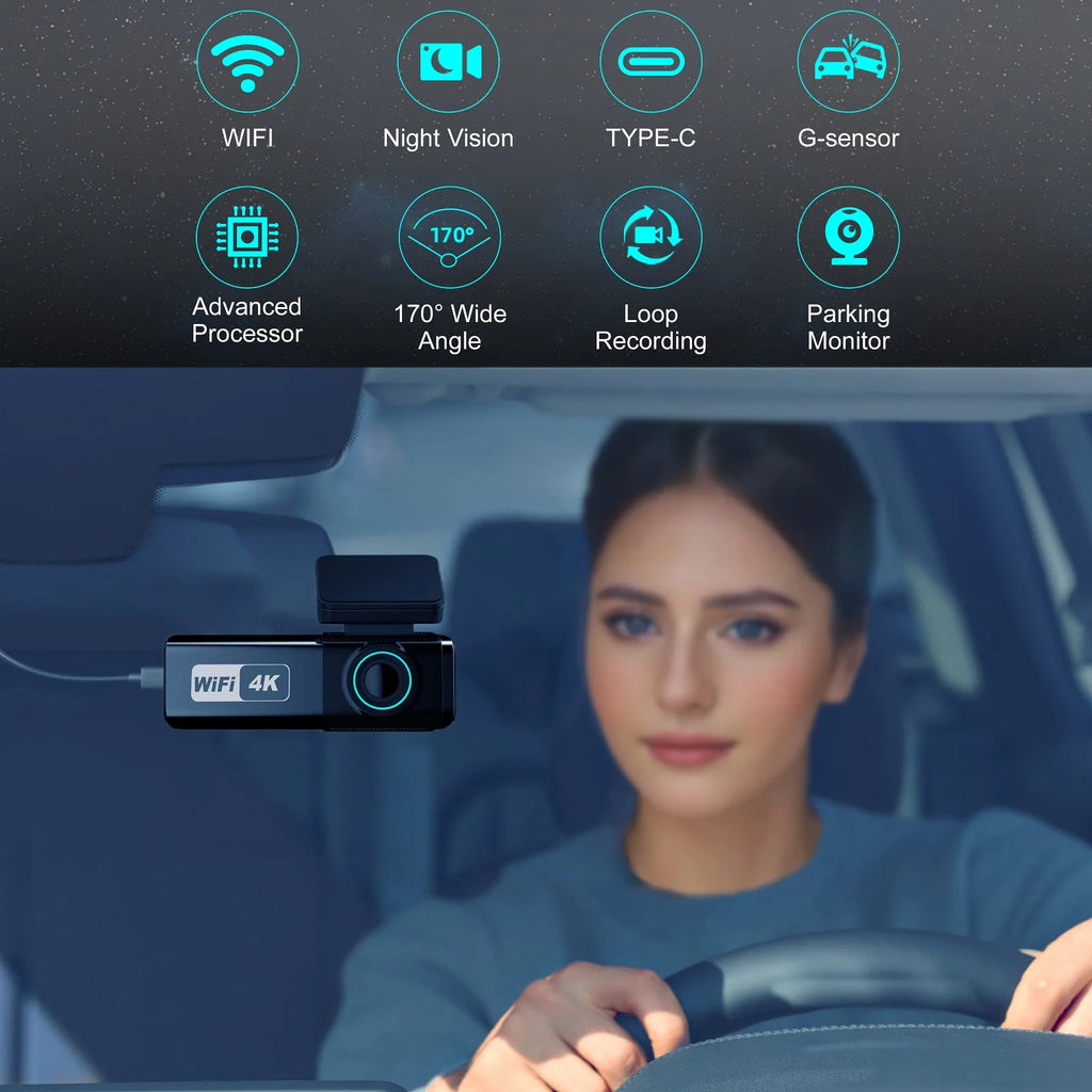 Aprilboy WIFI GPS Car Dash Cam HD 4K Car DVR Front and Rear Dual Lens Auto Car Camera Night Vision G-Sensor 24H Parking Monitor