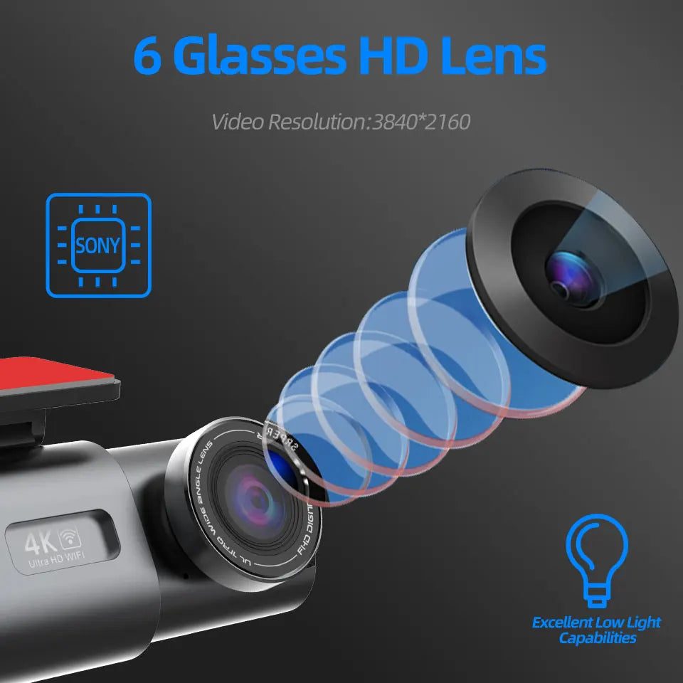 4K Dash Cam with WiFi & GPS | Dual Lens, Night Vision, 24H Parking Monitor