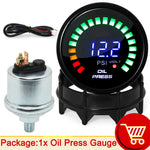 52mm 20 LED Digital Car Gauge Set | Multi-Function Tachometer, Boost, Temp & Pressure close-up view
