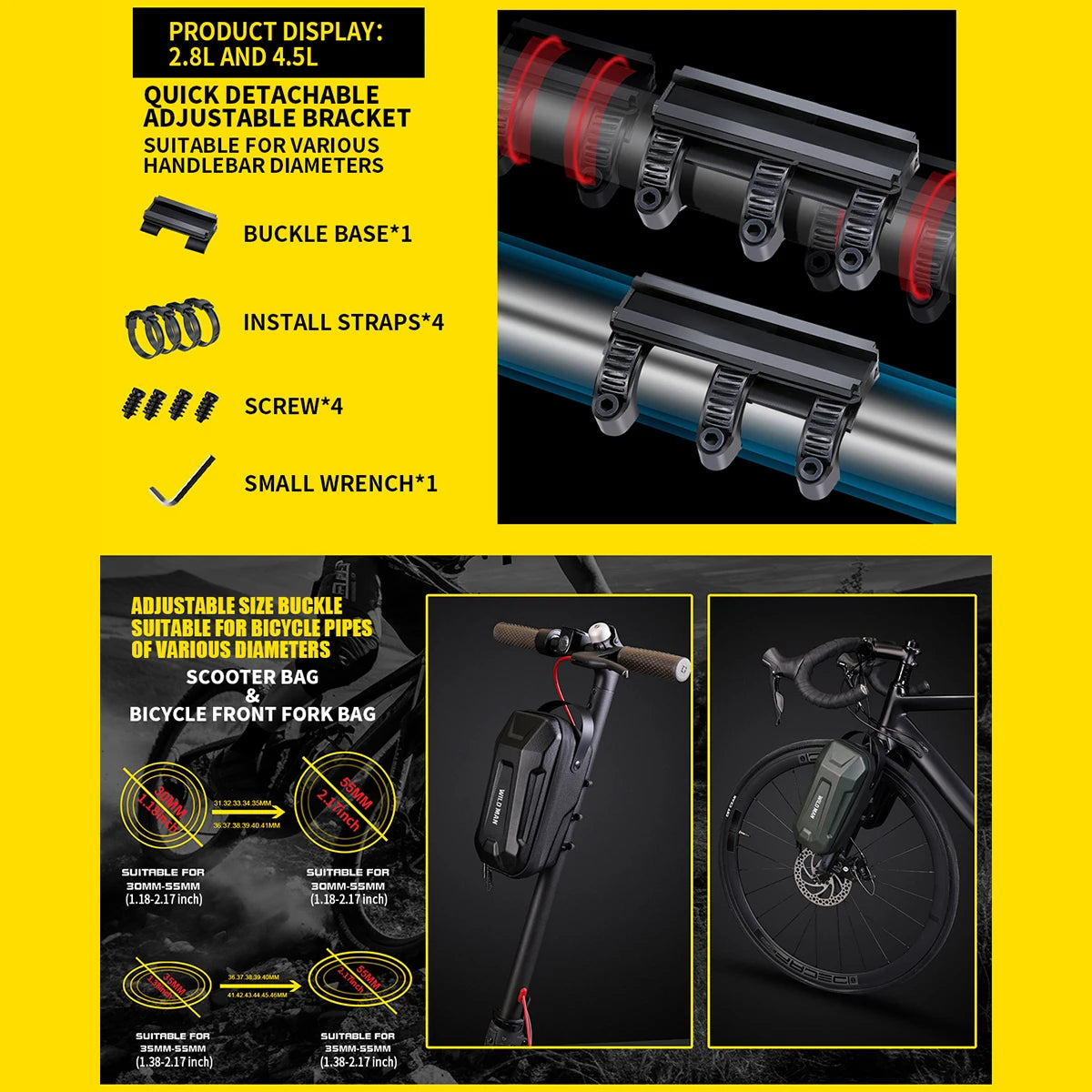 WILD MAN Anti-Theft Electric Scooter Bag Bike Front Fork Pouch Quick Release Hard She lifestyle view