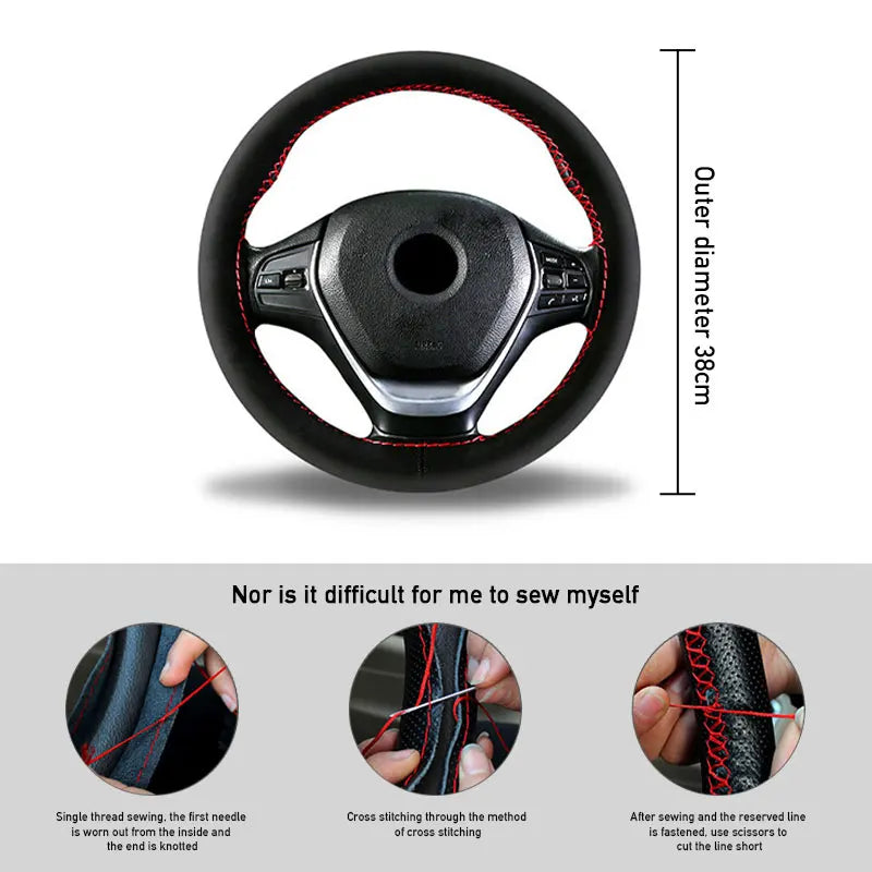 Fur Steering Wheel Cover with Needles and Thread, Anti-Slip alternate view