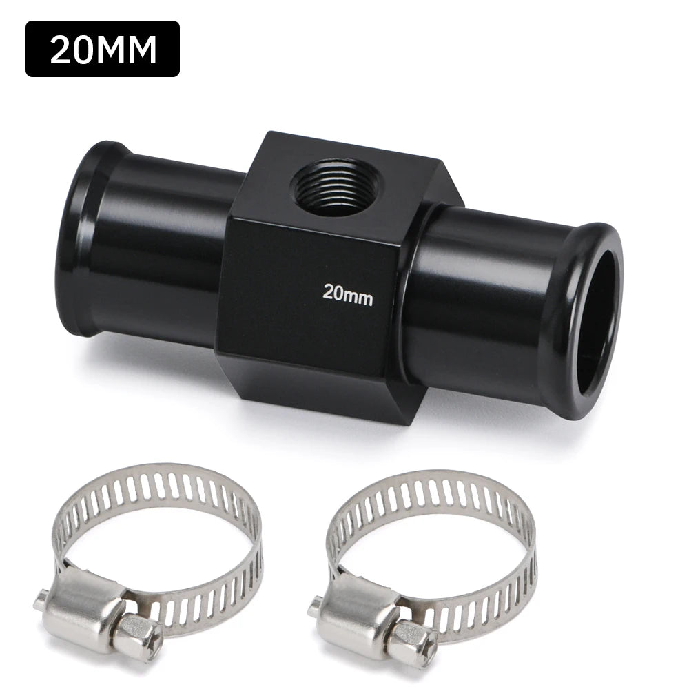 Black Water Temp Gauge Adapter | Radiator Temperature Sensor Joint Pipe for 18MM 20MM close-up view