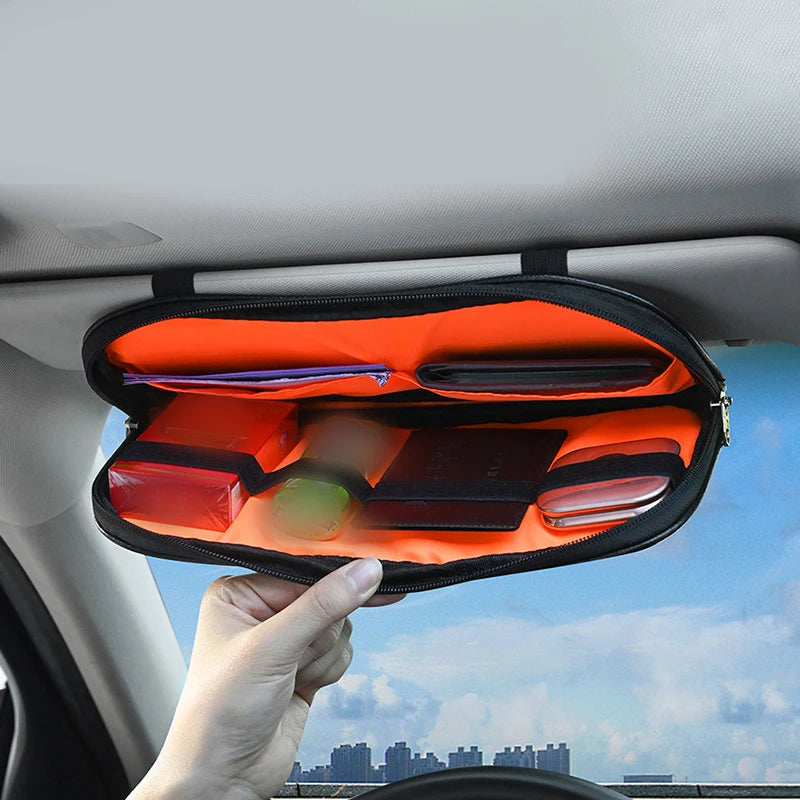 Car Sun Visor Organizer Multi-Pocket Zipper Storage Pouch