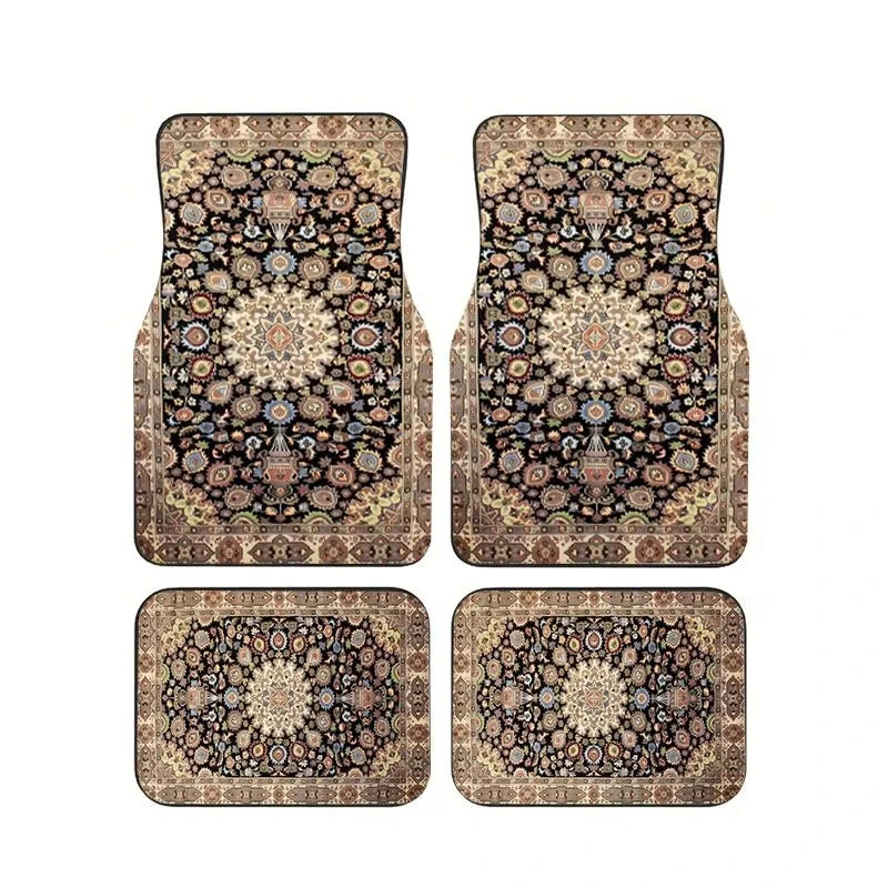 Red Bohemian Paisley Print Car Floor Mats 4Pcs Universal Anti-Slip Auto Carpet Interio close-up view