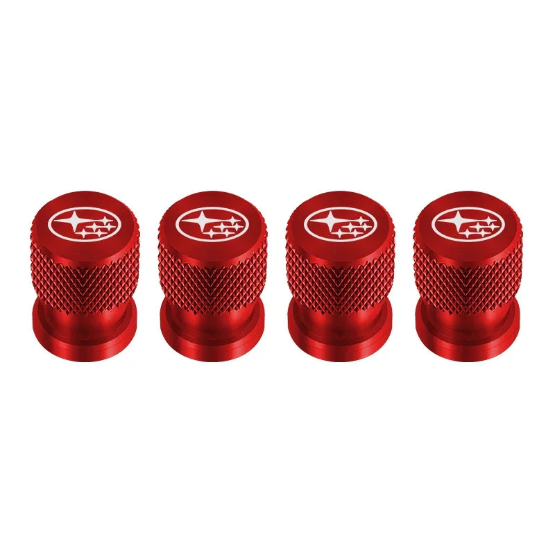 4pcs Metal Car Tire Valve Stem Caps for SUBARU Forester Impreza Legacy Outback WRX STI close-up view