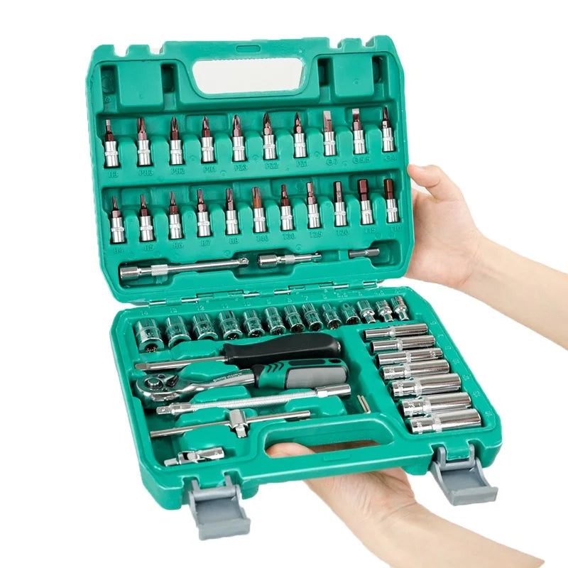 46/53Pcs Socket Wrench Set Auto Repair Mechanics Tools Household Garage Hand Drive Socket Tool Kit Practical Father's Day Gift Hot Christmas Present Professional Repair Tools
