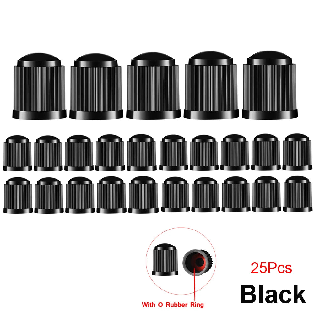 10/25/50/100Pcs Universal Plastic Tire Valve Caps for Cars, Trucks, Motorcycles, and B close-up view