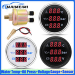 3 In 1 Digital Gauge Water Temperature Bar Oil Pressure Gauge With Alarm Voltmeter | Red LED Display