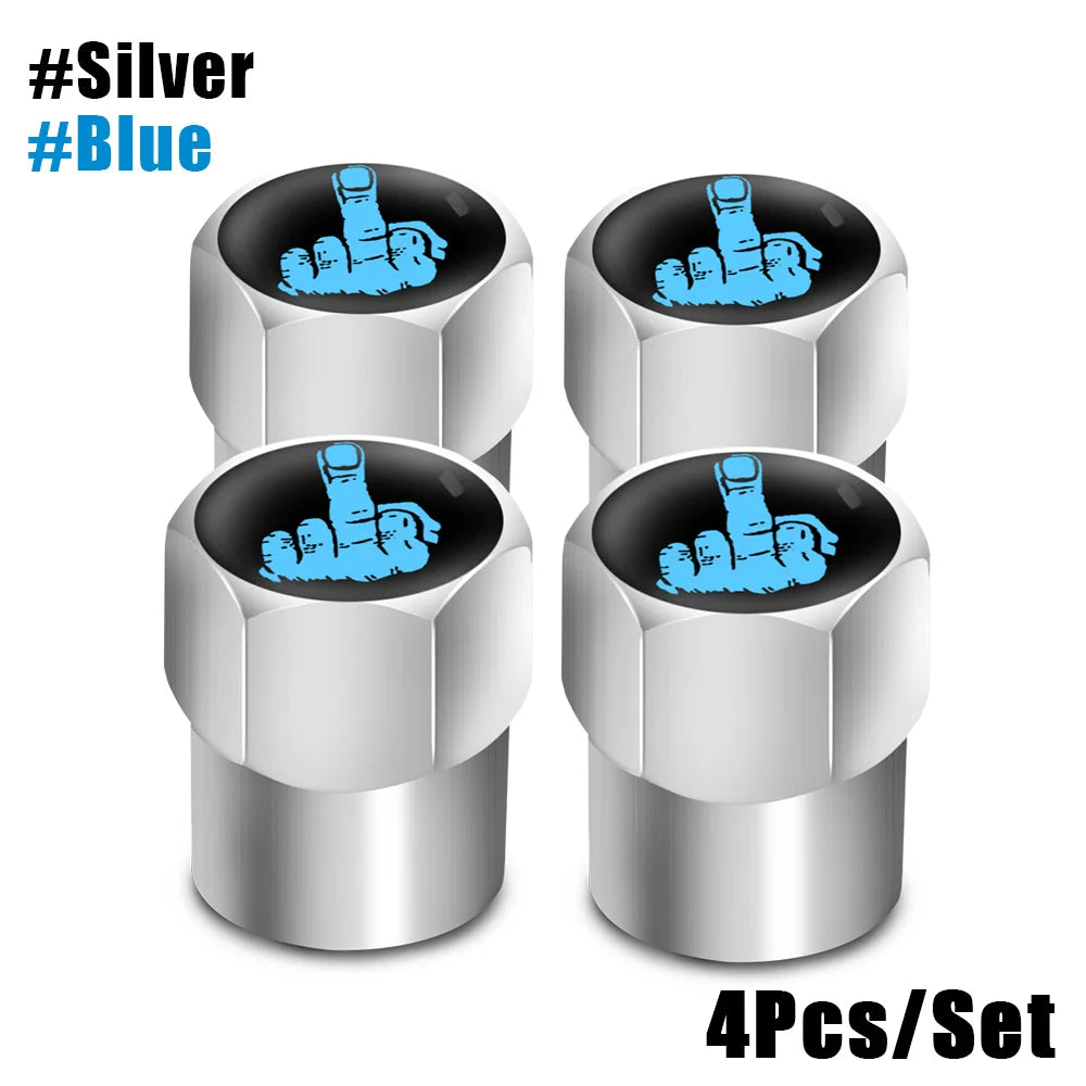 Red Skull Valve Stem Caps | 4-Pack Aluminum Alloy Tire Valve Covers for Cars, Trucks, close-up view