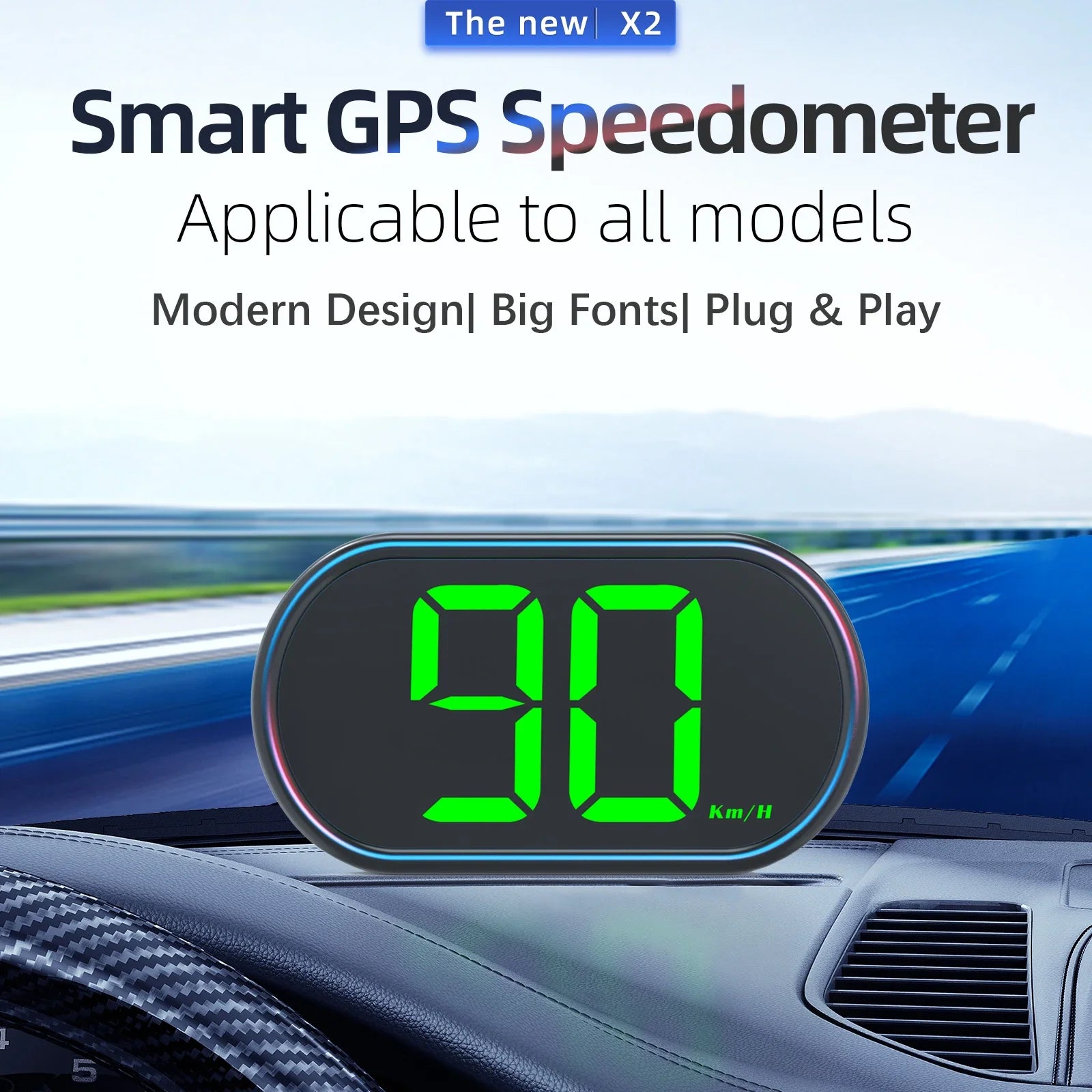 AD GPS Speedometer km/h with Green Backlight | 12V 24V Car HUD Digital Speedometer He alternate view