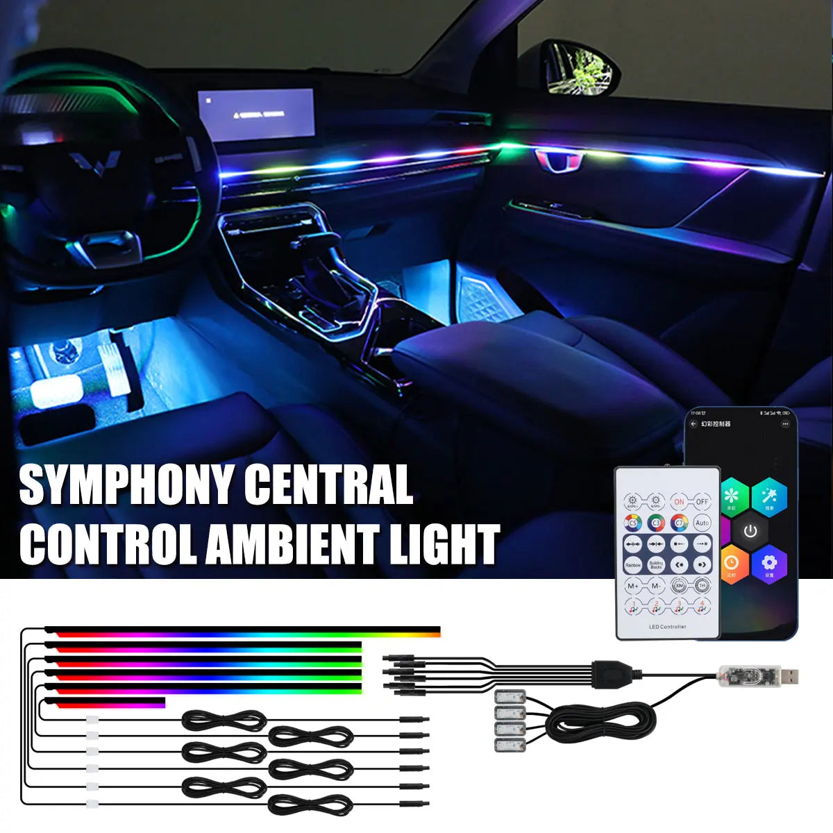 Universal Symphony Car Ambient Lights | LED Interior RGB Streamer Atmosphere Lamp