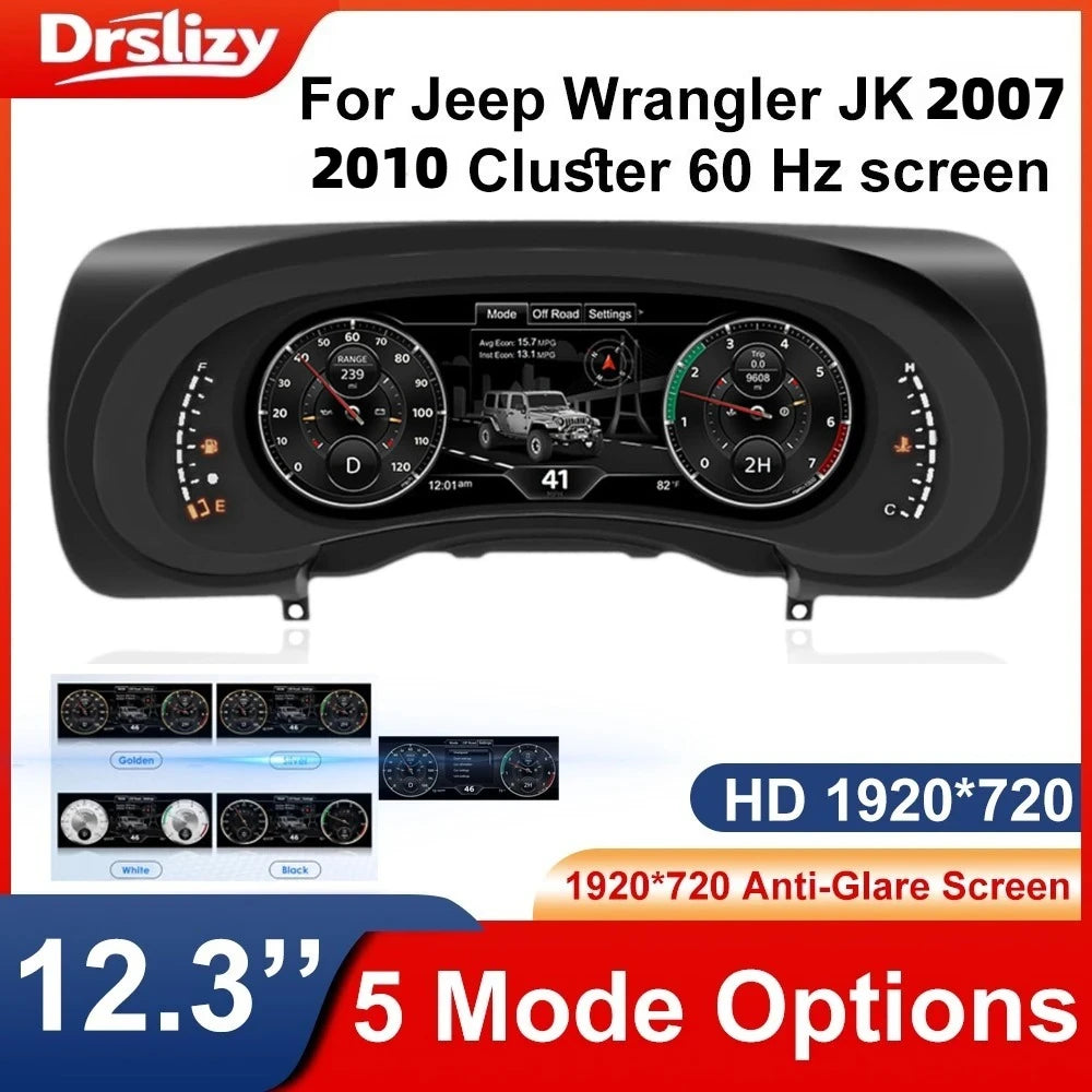 12.3 Inch HD Digital Instrument Cluster Display for Jeep Wrangler JK 2007-2011 | Speedometer Upgrade