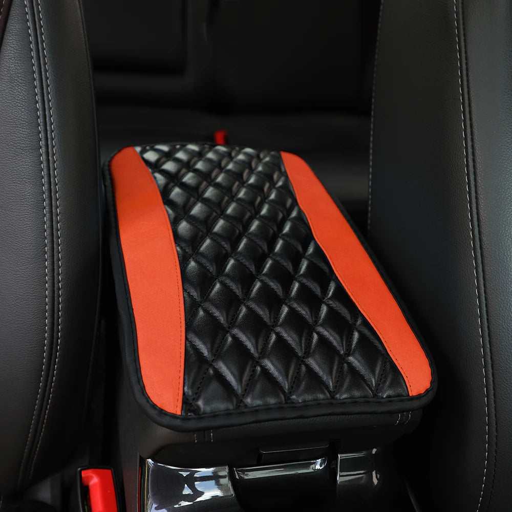 Car armrest cushion center control cushion Car interior accessories PU leather embroidered three-dimensional lattice cushion