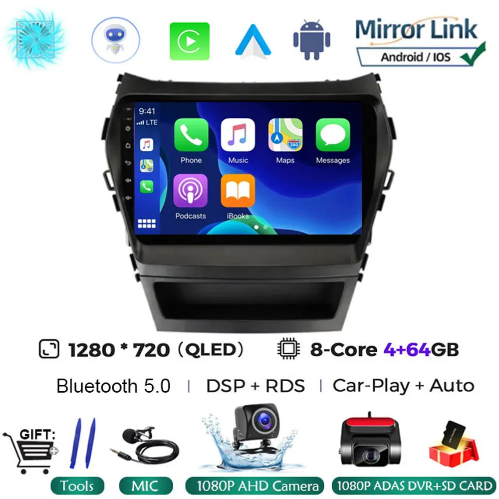 Android 16 Car Radio for Hyundai Santa Fe 2013-2017 | GPS Navigation Stereo close-up view