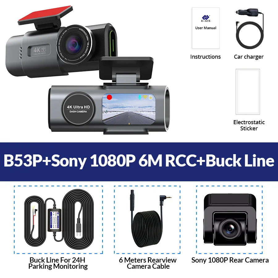 4K Dash Cam with WiFi & GPS | Dual Lens, Night Vision, 24H Parking Monitor