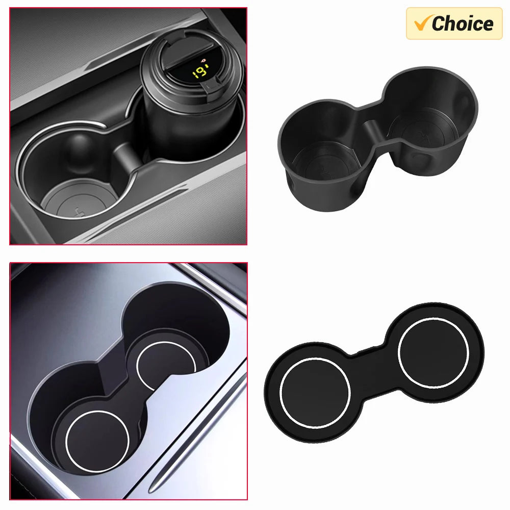 Tesla Cup Holder Insert & Armrest Box Organizer – TPE Center Console Protector for Model Y, Model 3