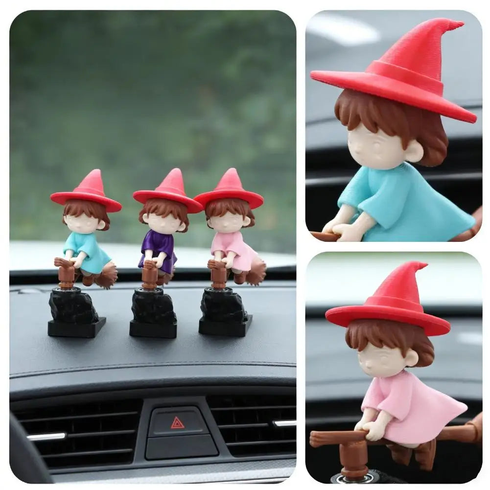 3D Drift Broomstick Car Dashboard Ornament Funny Witch Wizard Flying Figurine Auto Interior Decoration Accessories