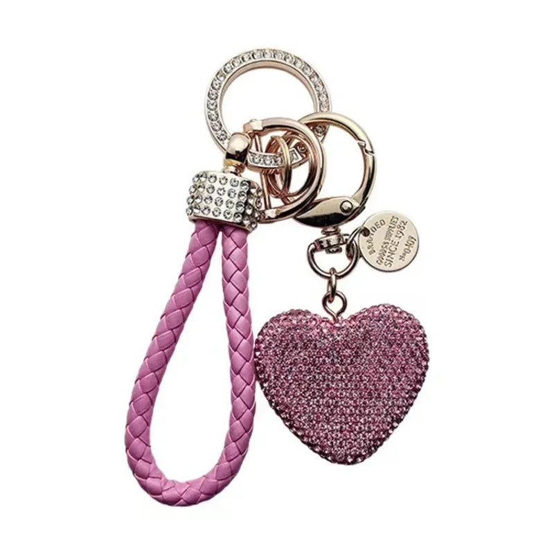 Clay Diamond Full Diamond Love Key Chain Studded Leather Rope Heart-shaped Car Bag additional angle