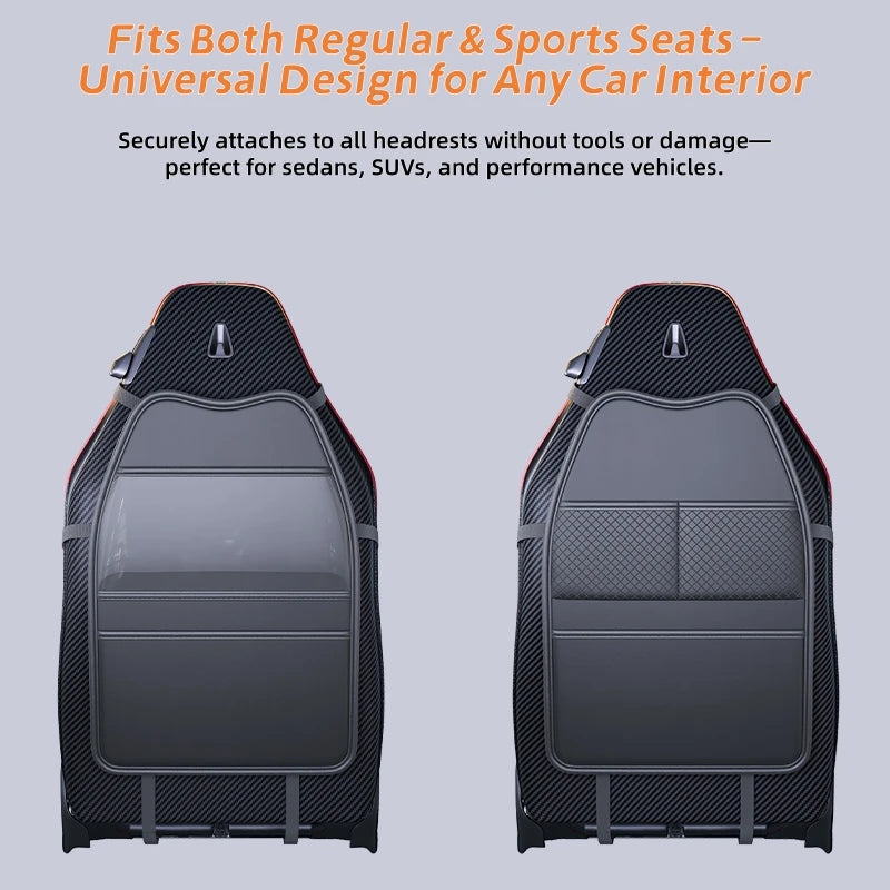 Backseat Car Organizer for Kids- Dual Pockets or Clear Tablet Window, Waterproof & Scr close-up view