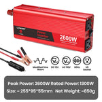 1500W/2000W/2600W DC12V to AC110V Portable Car Power Inverter Charger Converter Adapter US Socket Auto Accessories