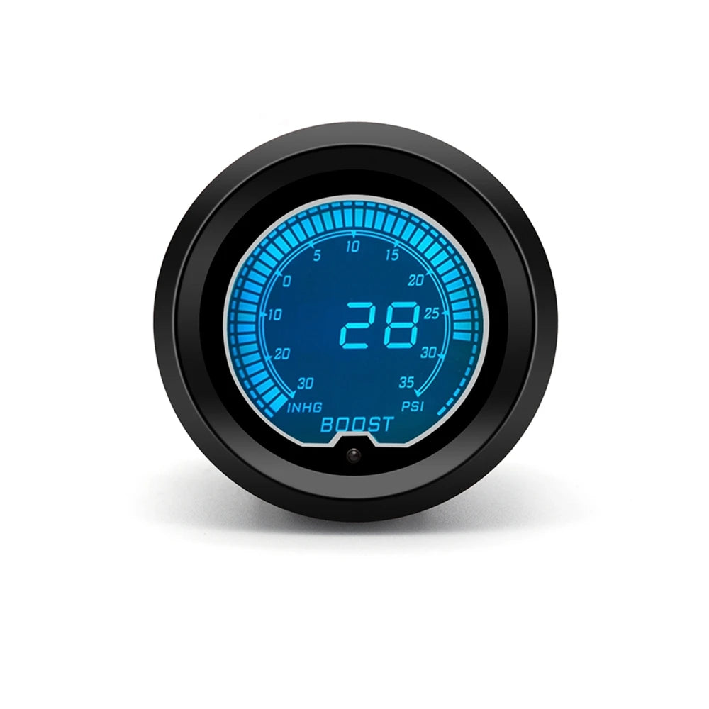 52mm Car Gauge Set | 7 Color LCD Digital Display Tachometer Boost Water Temp Oil Temp close-up view