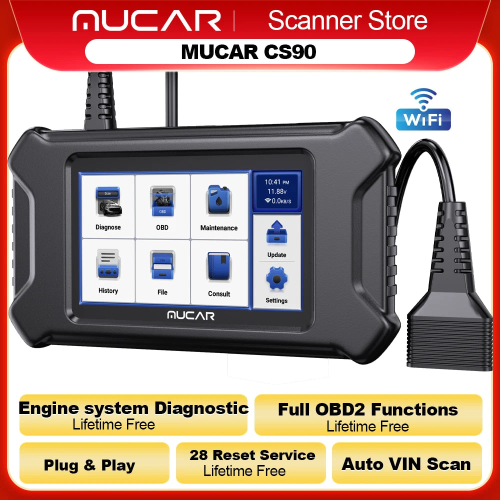 MUCAR CS90 OBD2 Diagnostic Tool Auto OBD2 Scanner Scan Tool 28 Reset Maintenance Service Lifetime Update Free for All Car