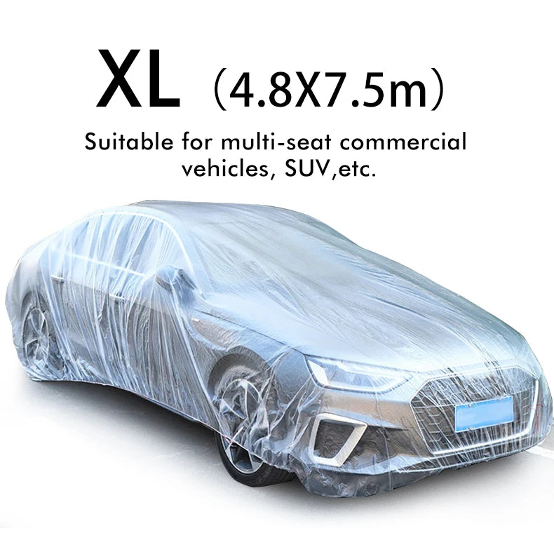 Universal Exterior Waterproof Car Cover | Disposable PE Plastic Automobile Cover with close-up view