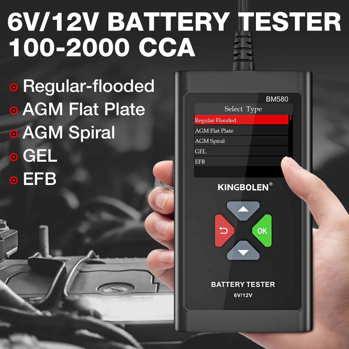 KINGBOLEN BM580 Car Battery Tester 12V 6V CCA Circut Tester Cranking Test Charging Tool BM550 Automotive Battery Analyzer Kw208